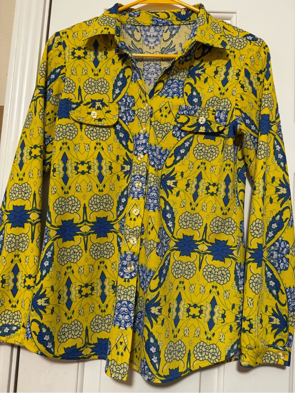 Vintage Yellow & Blue Floral Button-Up Shirt